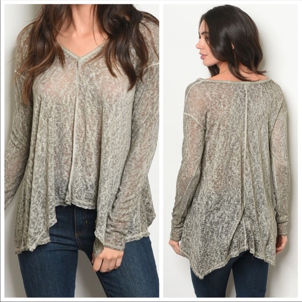 Olive green distressed sheer top